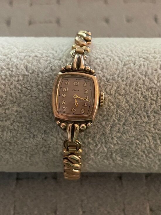 Elgin Accessories - Vintage Gold Watch Elgin 1940s Deco Mid Century 10k Gold Filled Not Working